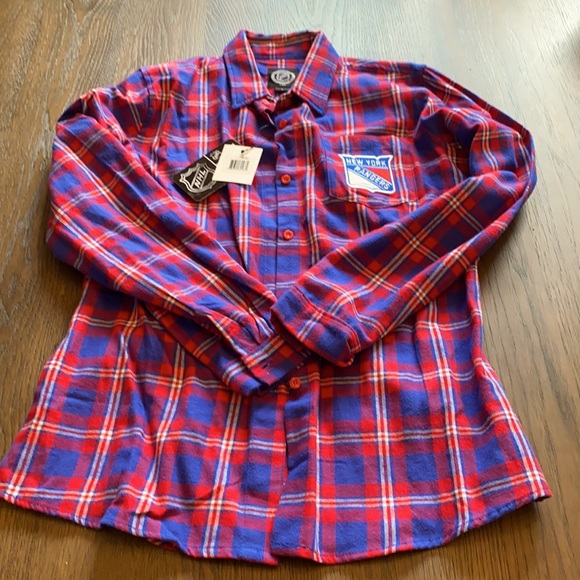 NHL Tops - NHL NYRangers Women’s plaid button down. Large.